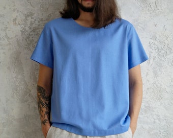 Herren Leinen-T-Shirts, Grundlegendes Hemd Herren, Herren-Leinen-T-Shirt, Blaues Leinen-T-Shirt Herren, Naturflachs-T-Shirts, Leinenhemd Herren, Bio-Herren-T-Shirt