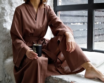 HANDMADE ROBE Linen robe women, Linen Kimono Robe, Women's Robe, Long robe, Soft Linen Robe, Linen Wrap Dress Linen Loungewear, Gift for Her