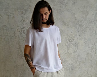 MENS Linen Shirt, White Linen t-shirt, Linen tees men, Natural flax t-shirt, Linen Shirt Men, Organic men's shirt, Summer shirt, Basic shirt