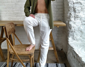 WHITE LINEN PANTS men, Mens Linen Pants men, Flax pants for men, Organic linen pants, Linen trousers, Man's Pants Linen, Handmade pants