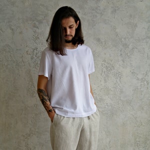 Linen tees men, MEN&#39;S Linen Shirt, White Linen t-shirt, Natural flax t-shirt, Linen Shirt Men, Organic mens shirt, Summer shirt, Basic shirt