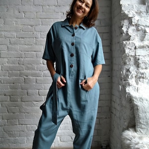 LINEN OVERALL women, Linen jumpsuit, Womens jumpsuit, Women&#39;s linen romper, Loose linen overall, Harem pants, Flax jumpsuit, BOHO jumpsuit