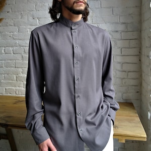 HANDMADE LINEN SHIRT, Linen shirt men, Band collar shirt, Classic shirt, Gift for Him, Organic flax shirt, Man&#39;s shirt, Elegant linen shirt