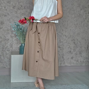 LINEN A-line SKIRT, High-waist elasic Skirt with Belt, Ruffled linen skirt, Midi Linen Skirt, Linen skirt with pockets, Long linen skirt