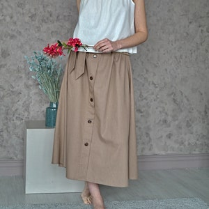 LINEN A-line SKIRT, High-waist elasic Skirt with Belt, Ruffled linen skirt, Midi Linen Skirt, Linen skirt with pockets, Long linen skirt image 1