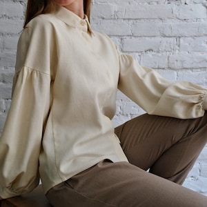 Linen SHIRT for women, Linen Bohemian shirt, Women's Kimono shirt, Natural Linen shirt, Linen blouse with Puffed sleeves, Womens linen top image 1