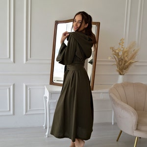 WOMEN&#39;S Linen robe, Long linen Kimono robe, Linen Robe Women, Hooded Linen robe, Maxi bathrobe Gift for Her, Linen Kimono, Natural Flax robe