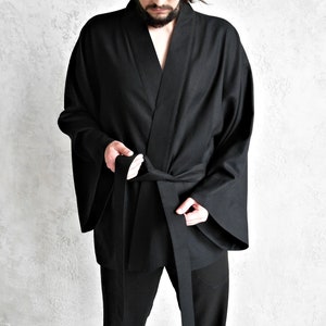 Linen KIMONO Jacket Mens, JAPANESE style Jacket, Wide-sleeve Linen Cardigan for Men, Men Linen Robe, Organic Flax Jacket, Gift for Him image 2