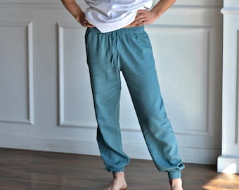 MENS LINEN Pants, size XL. Men tapered natural linen pants. Yoga pants for men. Christmas Gift for Him! Summer flax pants.