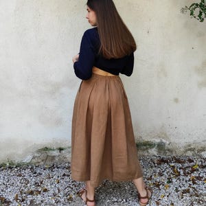 Linen PLEATED Skirt, Midi Linen Skirt, Linen Skirt with Pockets, Organic Flax Skirt, Everyday Linen Skirt, Casual Flax Skirt, Natural Linen