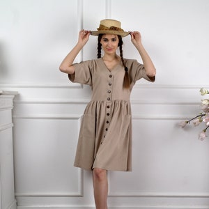 CAPPUCCINO LINEN DRESS, Linen dress women, Organic Flax Dress, Oversized dress, Loose dress, Buttton dress, Comphy dress, Soft linen dress