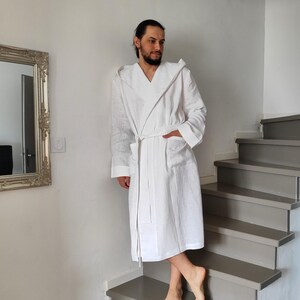 MAXI Linen Robe Men, Long Linen Robe Pockets, Hooded Linen Robe Men, Sustainable Linen Hooded Kaftan, Loose Linen Robe, Organic Flax Robe