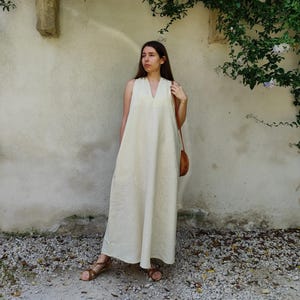 Slip Dress for Women, Women&#39;s Linen Dress, Linen Sundress, Maxi Linen dress pockets, Organic Flax dress, Linen Slip Dress, Linen V dress