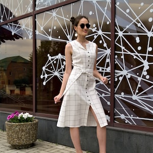 LINEN DRESS, Women linen dress, Elegant work dress, Soft linen dress, Sleeveless dress, Flax dress, Summer Linen dress. Light V-neck dress.