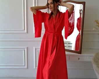 Magic LINEN ROBE Women, Woman Maxi Kimono Robe, Gift for Her, Handmade Linen robe,  Japanese Kimono robe, Maxi Linen robe, Organic Flax Robe