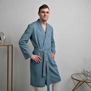 HANDMADE LINEN ROBE, Men&#39;s robe, Natural linen loungewear, Men Flax Robe, Linen robe for men, Men short robe, Men&#39;s bathrobe, Gift for him