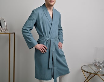 HANDMADE LINEN ROBE, Men&#39;s robe, Natural linen loungewear, Men Flax Robe, Linen robe for men, Men short robe, Men&#39;s bathrobe, Gift for him