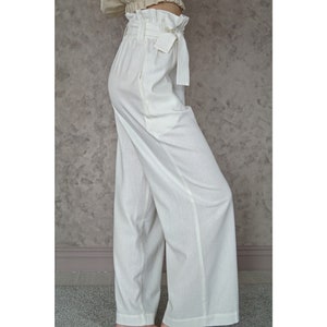 White LINEN PANTS, Wide leg linen pants, Women Linen pants, High-waist pants, Women's Linen trousers, Organic Flax trousers, Pleated pants