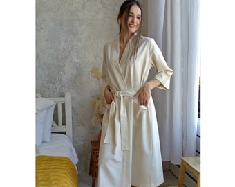 Womens Robe with Pockets, Linen robe for Women, Linen bath robe in various colors, Linen Kimono robe, Dressing gown, Perfect gift for woman.