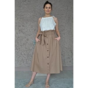 LINEN A-line SKIRT, High-waist elasic Skirt with Belt, Ruffled linen skirt, Midi Linen Skirt, Linen skirt with pockets, Long linen skirt image 3