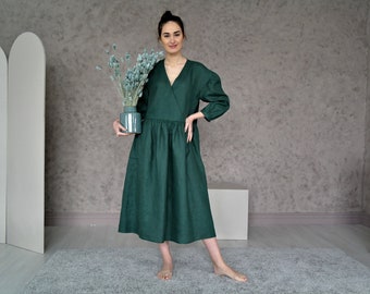 LINEN DRESS Women, Organic flax dress, Oversize linen dress, Flare Linen dress, Maxi Linen dress, Casual dress, Puffy sleeves, Loose dress