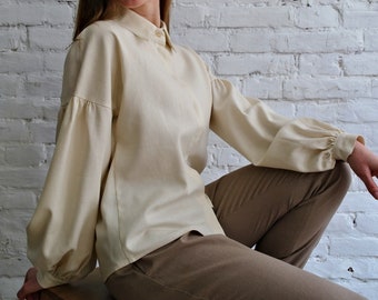 Linen SHIRT for women, Linen Bohemian shirt, Women's Kimono shirt, Natural Linen shirt, Linen blouse with Puffed sleeves, Womens linen top