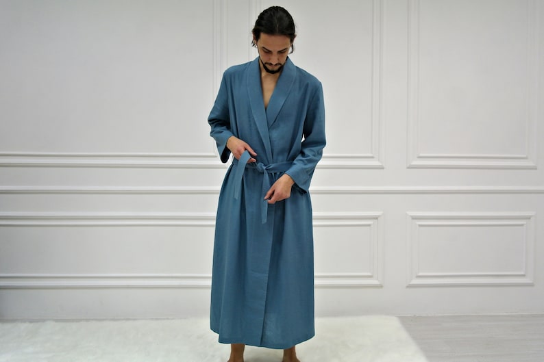 Peignoir en lin fait main pour homme, vêtements de détente en lin naturel, peignoir en lin pour homme, peignoir en lin pour homme, peignoir fait main, peignoir pour homme, cadeau pour lui image 8