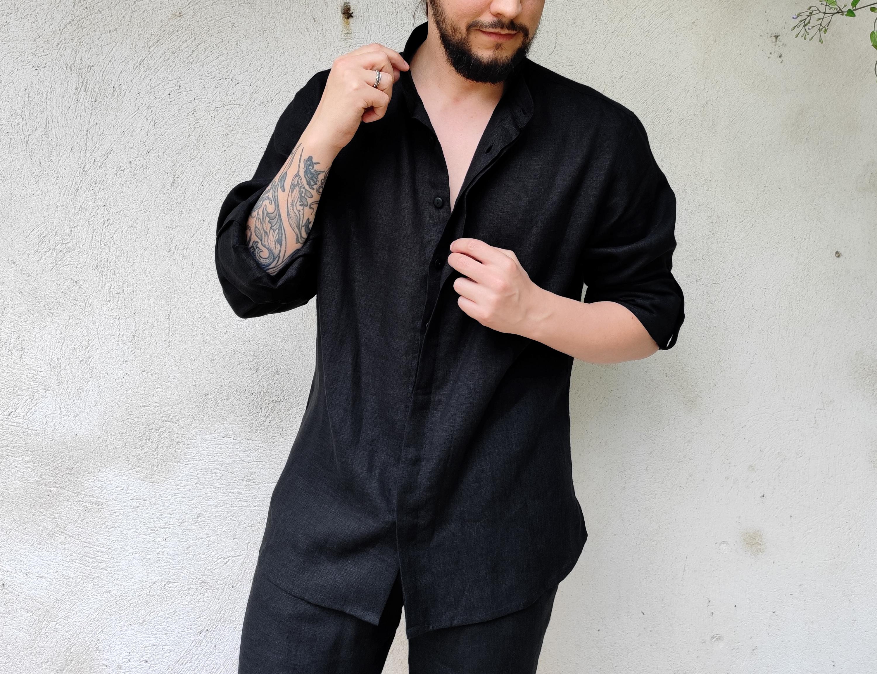 Men's LINEN Shirt, Handmade Linen shirt for Men, Band-collar Linen Men Shirt, Sustainable Men's Shirt, Organic Flax Shirt, Gift for Him!