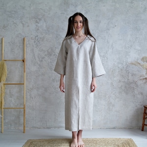 Pure LINEN DRESS, Linen tunic dress, Linen kaftan, Maxi linen dress, Linen dress women, Loose Linen dress, Linen slip dress Linen Slit dress