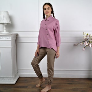 Women's Shirt, Asymmetric Linen Shirt Women, Linen Shirt with 3/4 sleeves, Linen Casual shirt Womens, Loose Linen Blouse, Maxi Linen top image 8