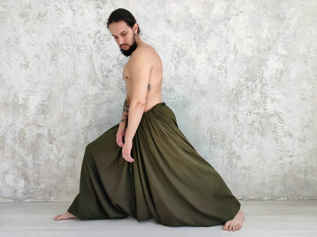 Men's Linen Pants Harem Elastic Waist Casual