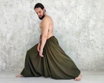 HAREM LEINENHOSEN Männer, Handgefertigte Herren Leinenhosen, Yoga-Leinenhose, Dehnbare Taille Leinenhose, weiche lose Haremshose, Bio-Flachshose