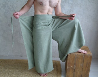 Pantalones de lino de pescador, pantalones envolventes de lino para hombres, pantalones de pierna ancha para hombres, pantalones de lino natural para hombres, pantalones de lino sueltos, pantalones de lino para hombres de yoga