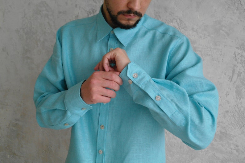 Mens Linen Shirt, Button Down Shirt, Loose Linen shirt, Linen Summer shirt, Natural Linen Men Shirts, Long-sleeve Men's Shirt, Gift for Him image 1