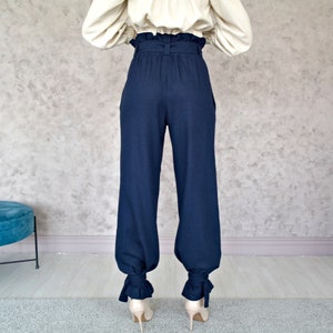 LINEN PANTS for Women, Natural Linen pants, Women's Wide-leg Pants with Straps, Women Linen trousers, Womens Flax pants, Wide linen Trousers image 8