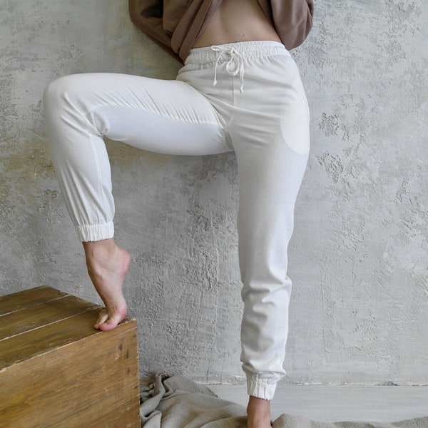 WOMEN Linen PANTS, Linen pants for women, Yoga pants women, White linen pants, Linen Tapered Pants, Women's linen pants, Soft linen pants