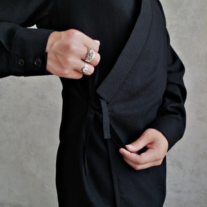 BLACK KIMONO SHIRT for Men, Men's Linen Kimono, Natural Linen Shirt, Japanese Style Shirt, Breathable Shirt for Men, Gift for Him image 4