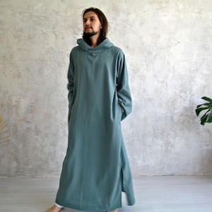 MEN&#39;S LINEN KAFTAN, Linen Hooded Kaftan, Linen Kaftan Men, Long Linen Hoodie, Organic Flax Kaftan, Long Linen Tunic, Maxi Linen Dress Hooded