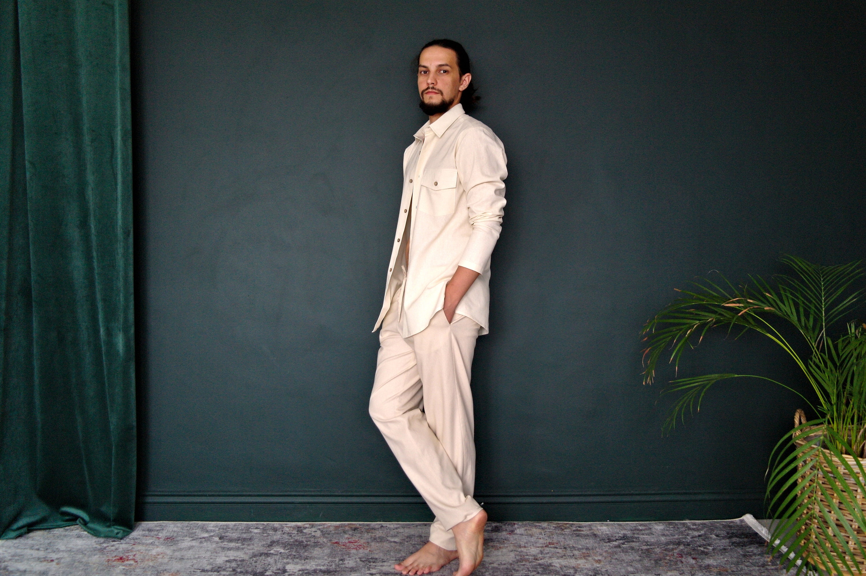 Pantalon De Survêtement Unisexe En Coton Et Lin Avec Cordon