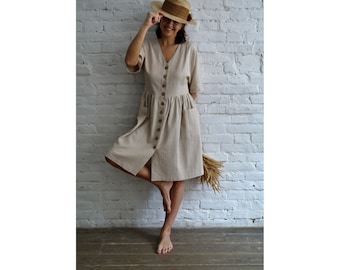 LINEN DRESS, Linen dress women, Loose linen dress, Handmade linen dress, Organic Linen Dress, Midi linen dress, Soft linen dress, Flax dress