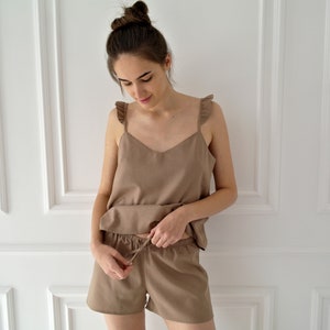 WOMENS LINEN PAJAMAS, Linen pajamas women, Linen shorts and top pajamas, Linen pyjamas, Organic flax Pajamas, Linen Sleepwear, Gift for Her