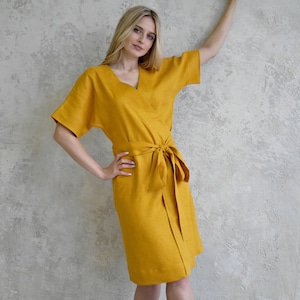 LINEN WRAP DRESS, Linen dress Women, Midi Linen Dress, Summer Dress Pockets, Casual Linen Dress, Organic Linen Dress, Linen Kimono dress