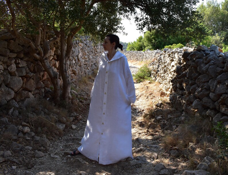 Overhead Robe MAXI Linen Beach Dress, Hooded Linen Kaftan, Long Linen Cape, Womens ...