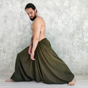 Yoga Linen Pants for Men, Loose Harem Trousers with Elastic Drawstring Waist and Cuffs