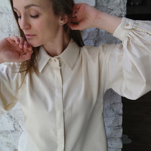 Linen SHIRT for women, Linen Bohemian shirt, Women's Kimono shirt, Natural Linen shirt, Linen blouse with Puffed sleeves, Womens linen top image 10