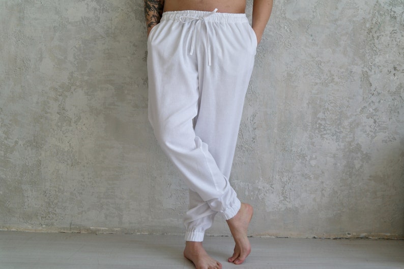 Casual LINEN PANTS for men, Men's linen pants, Linen Loose pants, Organic flax pants, Yoga pants men. Gift for Him Organic linen pants image 2