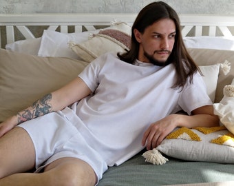 Men Linen Set T-SHIRT & BOXERS, Mens Linen pajamas, Men's Boxer Shorts, Linen T-shirt, Linen underwear Men, Linen Sleep shorts, Gift for Him