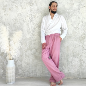 Handmade LINEN PANTS for Men, Mens linen Trousers, Straight Linen Pants, Elastic waist Linen Pants, Classic linen pants, Organic Flax pants
