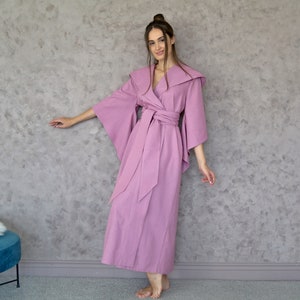 KIMONO ROBE Women, Handmade Linen robe, Linen Kimono Dress, Japanese Style Kimono robe, Maxi Linen robe, Hooded Linen Robe, Gift for Her!