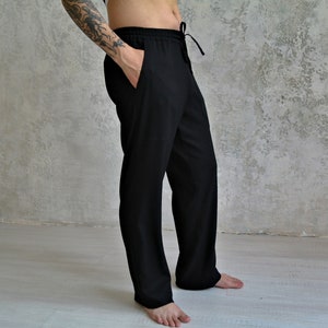 Straight Linen Pants Men, Loose Linen Trousers, Light Linen Pants with Elastic Waist, Drawstring. Summer Flax Pants, Gift for H